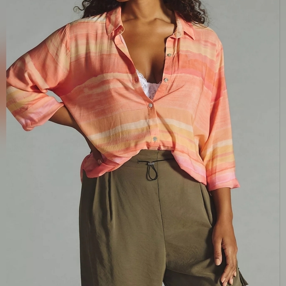 Cloth & Stone x Anthropologie Printed Buttondown Shirt, Orange